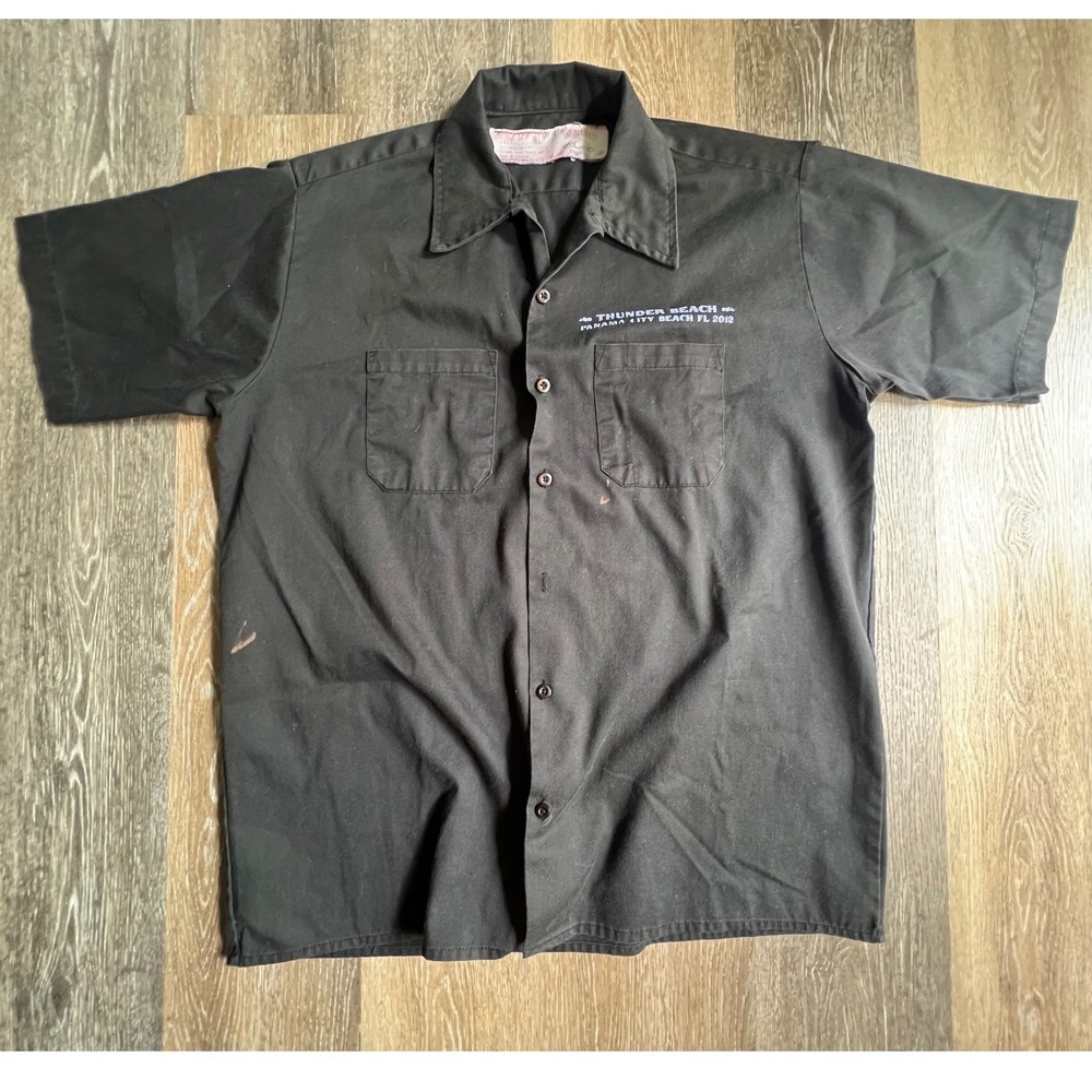 Thunder Beach Work Shirt Mens XL Black 2012 Motorcycle Rally Graphic Button Up